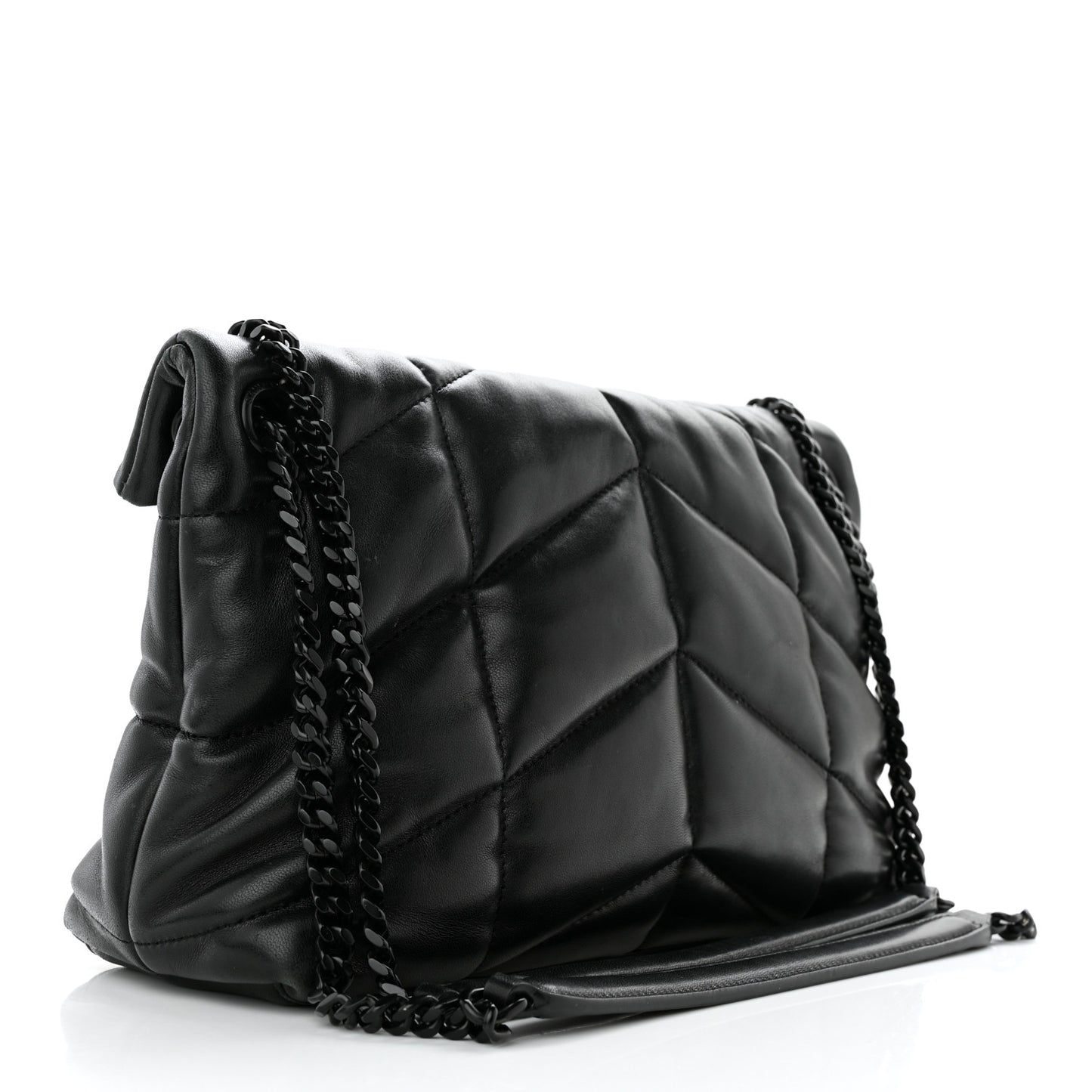 Lambskin Quilted Monogram Monochrome Medium Loulou Puffer Chain Satchel Black