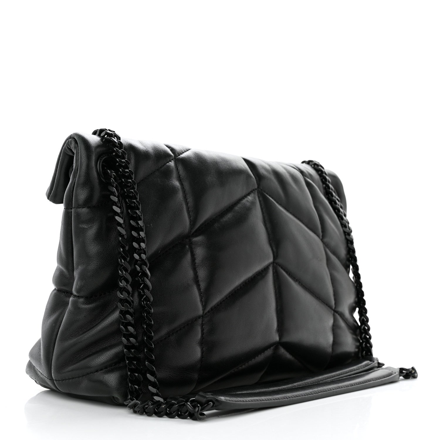 Saint Laurent Lambskin Quilted Monogram Monochrome Medium Loulou Puffer Chain Satchel Black 3 of 17