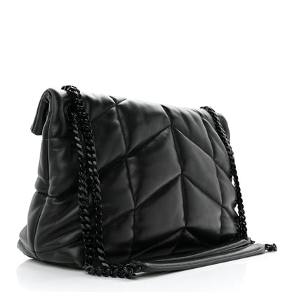 Saint Laurent Lambskin Quilted Monogram Monochrome Medium Loulou Puffer Chain Satchel Black 3 of 17