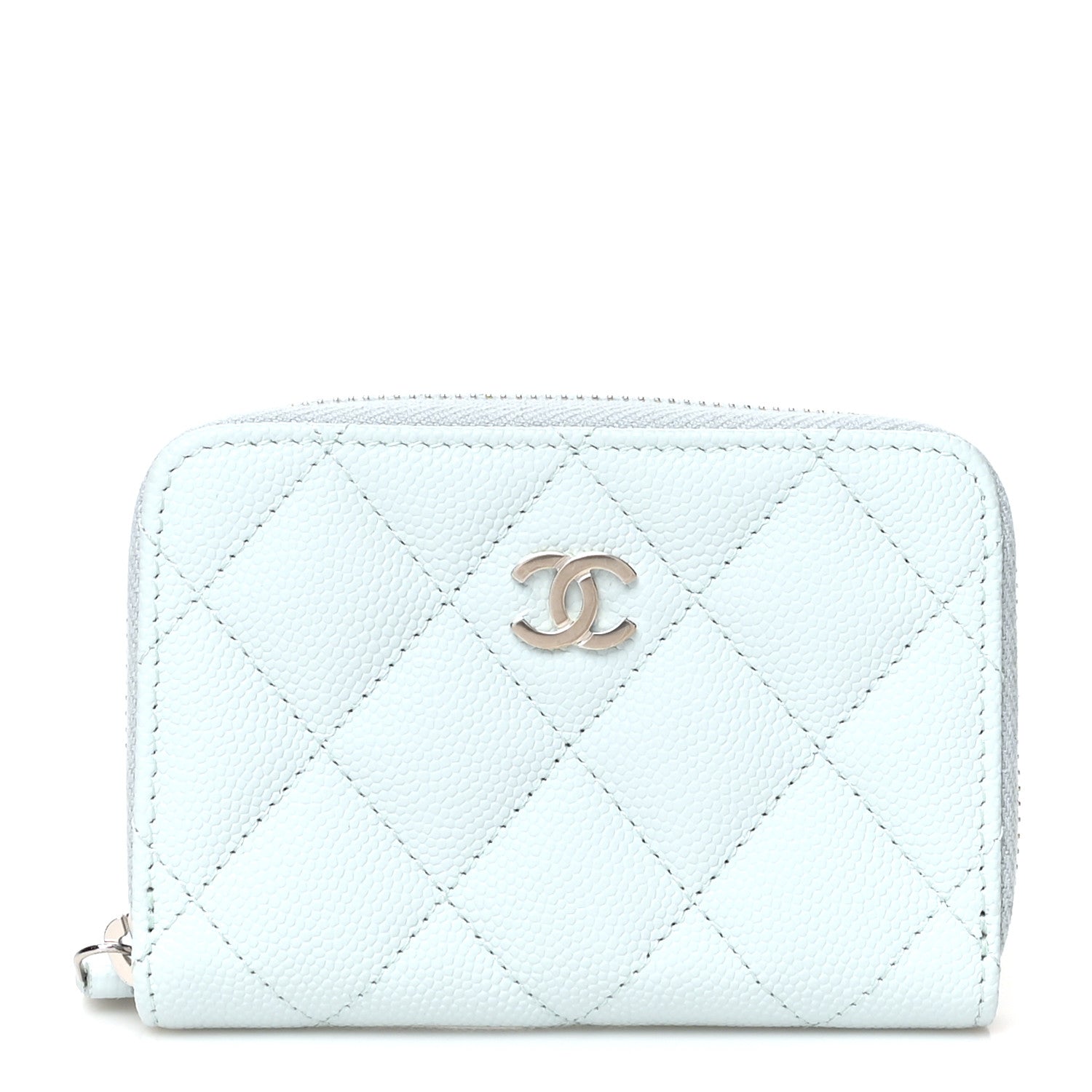 Chanel Caviar Quilted Zip Coin Purse Light Blue 1 of 9