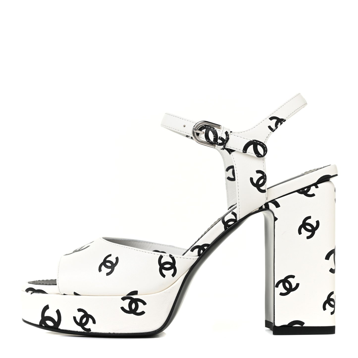 Printed Lambskin Coco Beach Platform Sandals 38 White Black