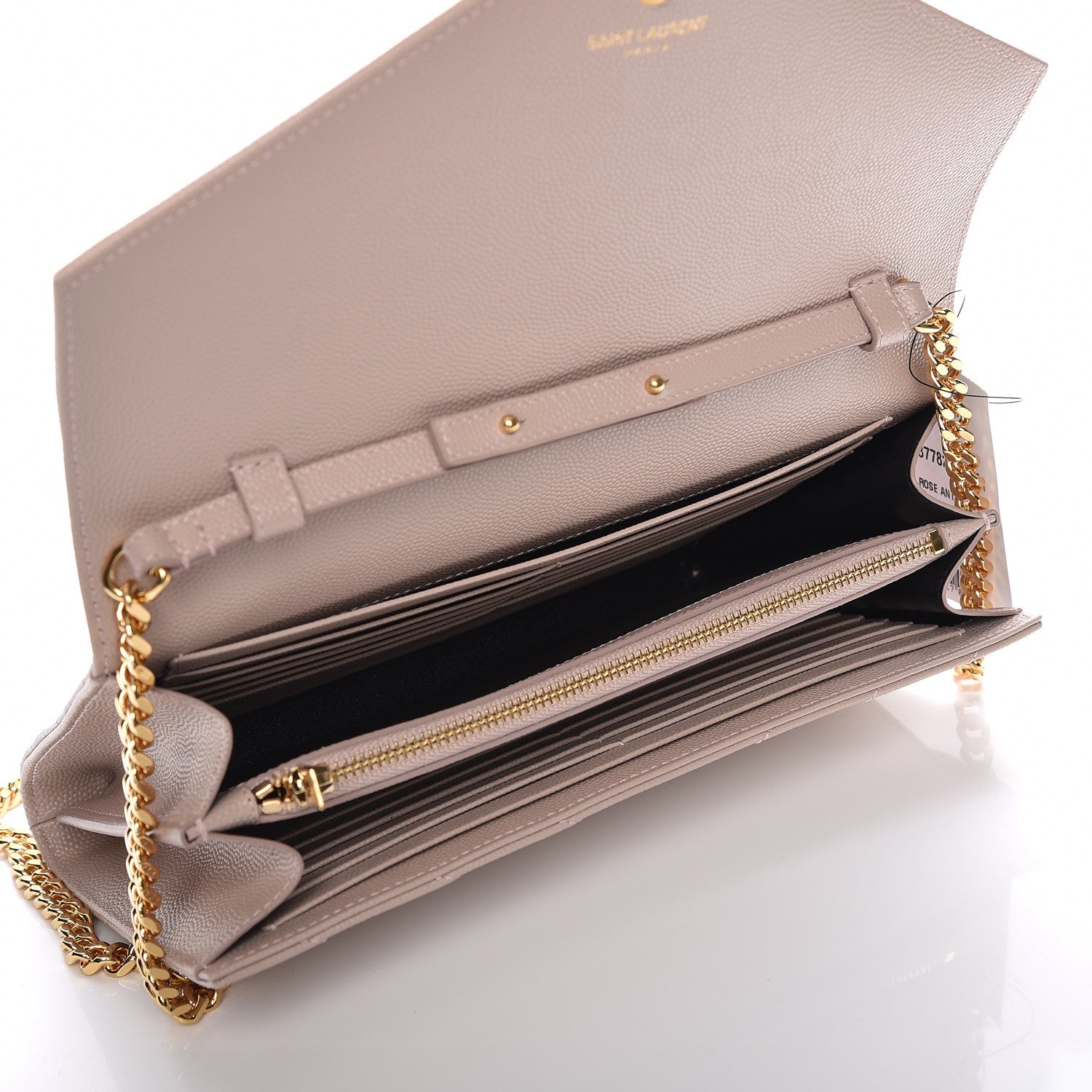 Saint Laurent Grain De Poudre Matelasse Chevron Monogram Chain Wallet Rose Antic 5 of 7
