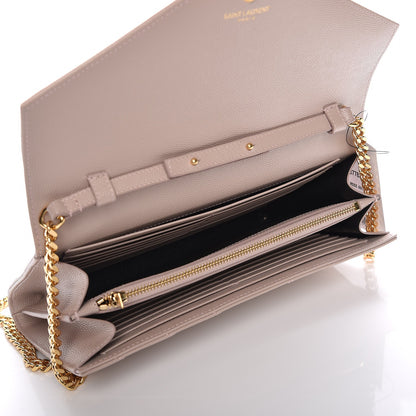 Saint Laurent Grain De Poudre Matelasse Chevron Monogram Chain Wallet Rose Antic 5 of 7