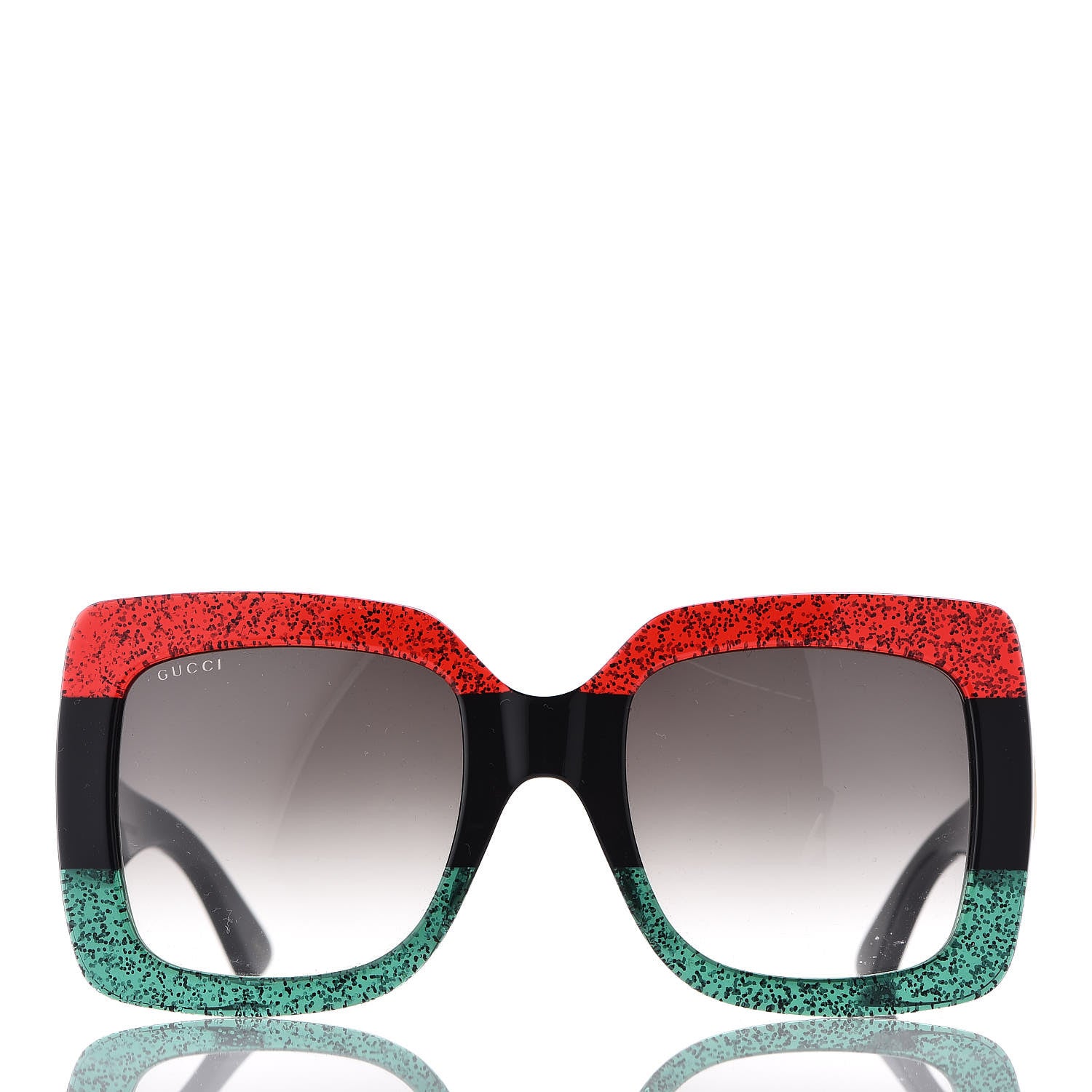 Gucci Square Frame GG0083S Sunglasses Glitter Red Black Green 2 of 8