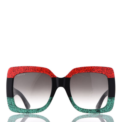 Gucci Square Frame GG0083S Sunglasses Glitter Red Black Green 2 of 8