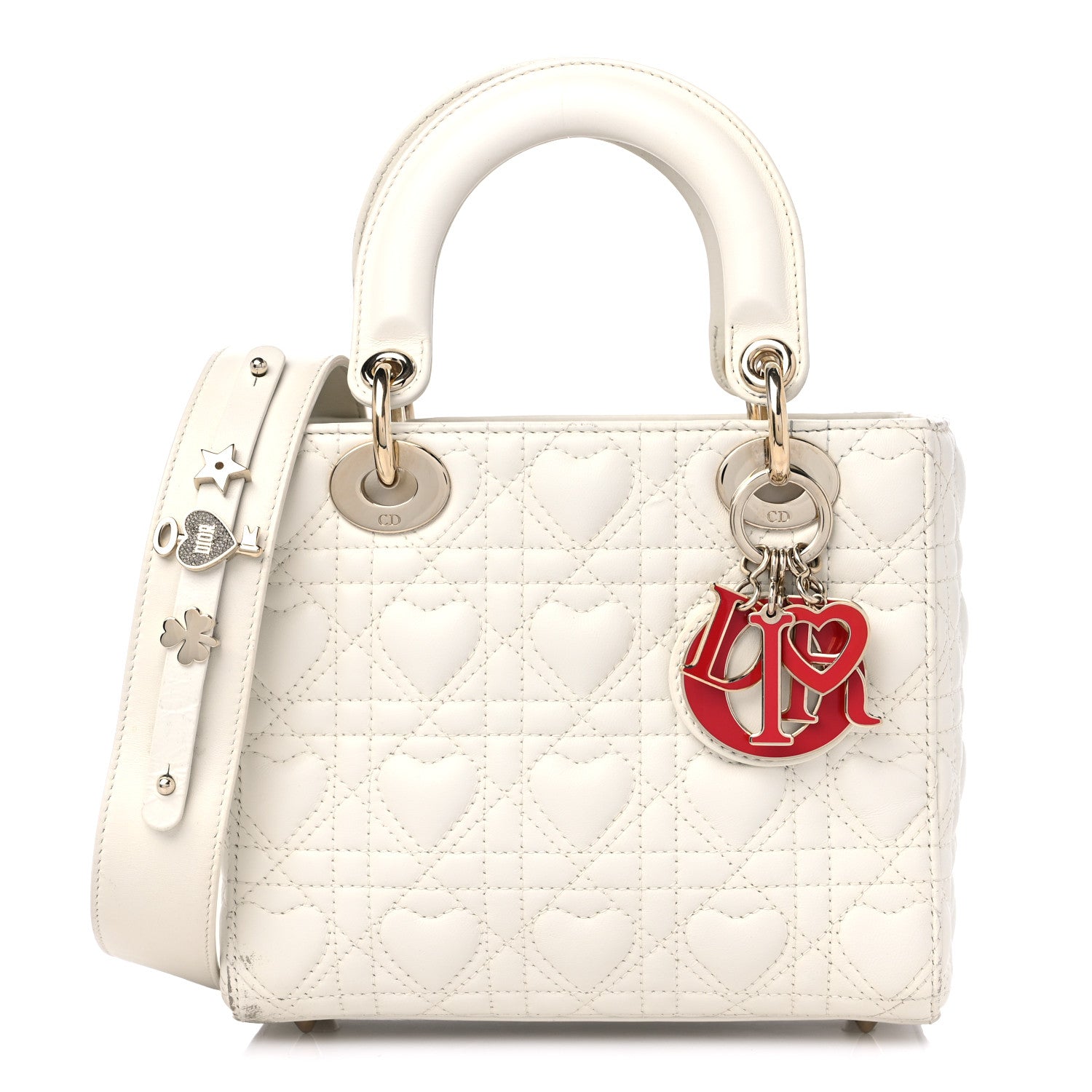 Christian Dior Lambskin Cannage Dioramour Heart Small Lady Dior White Red 1 of 16