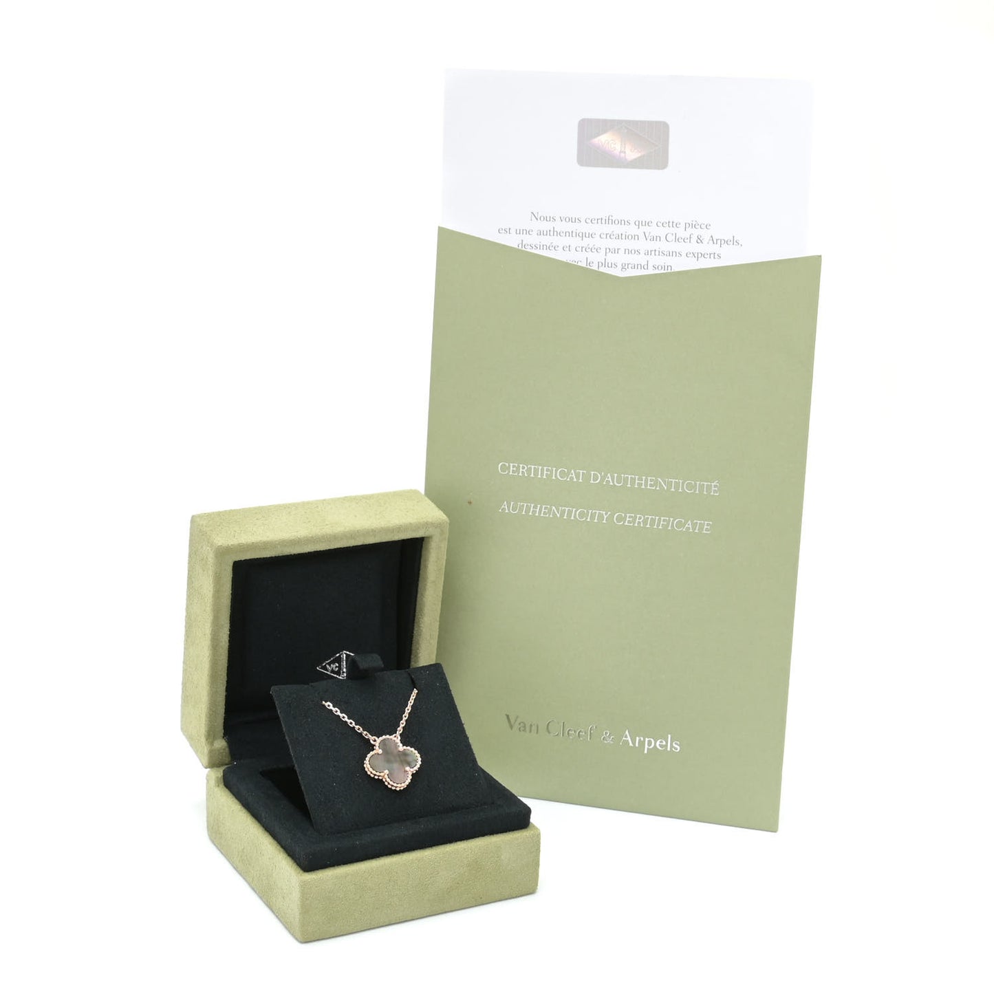 18K Rose Gold Gray Mother of Pearl Vintage Alhambra Pendant Necklace