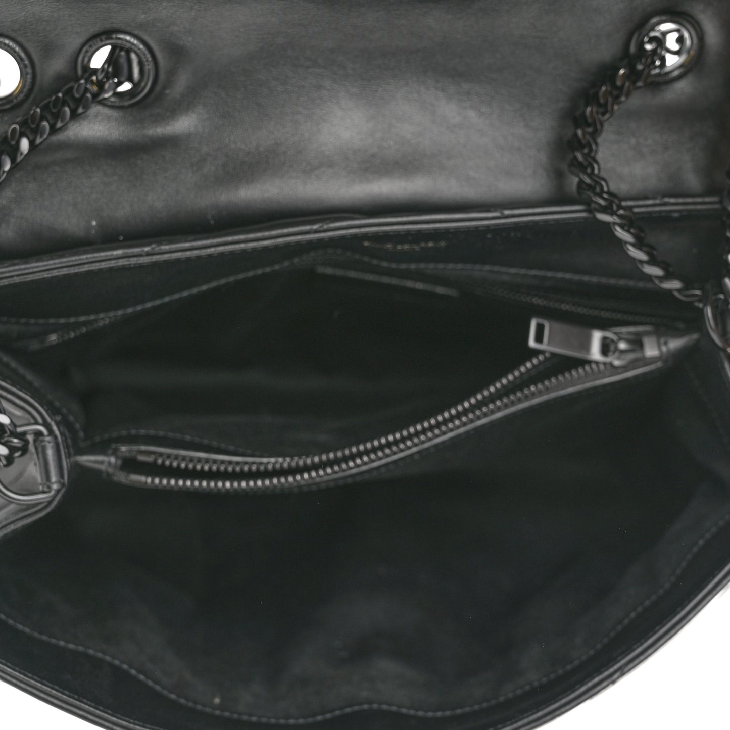 Calfskin Y Quilted Monogram Monochrome Medium Loulou Chain Satchel Black