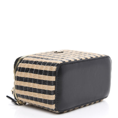 Chanel Raffia Jute Striped Small Vanity Case With Chain Black Beige 4 of 10