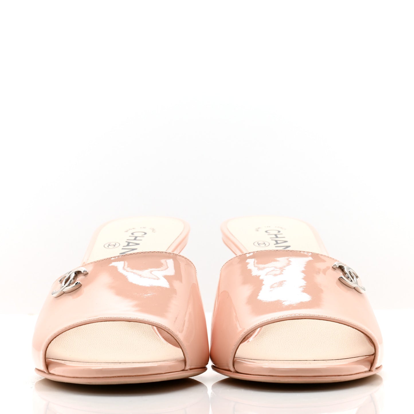 Patent Lambskin Pearl Mules 40.5 Light Pink