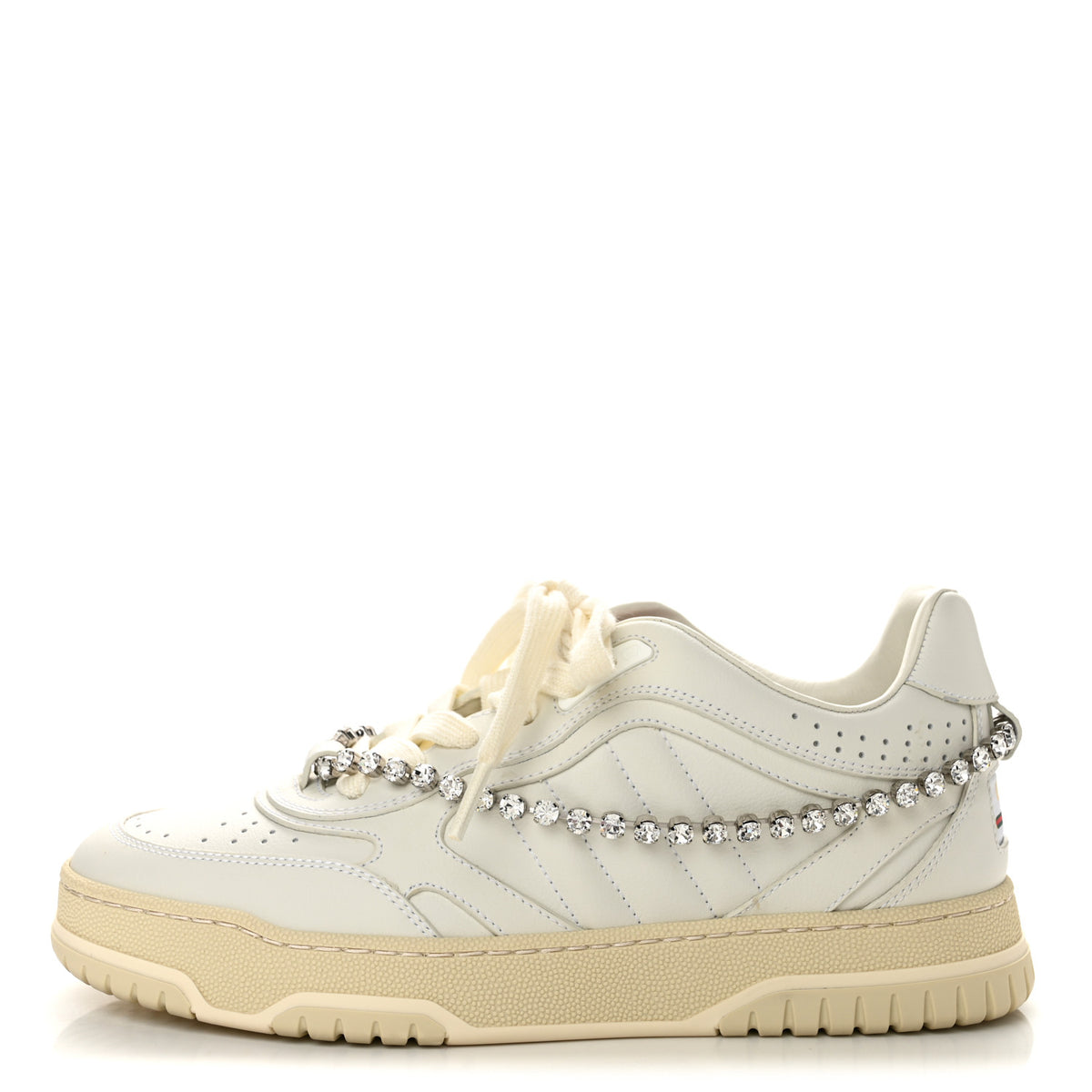 Calfskin Womens Re-Web Removable Crystal Sneakers 36 White