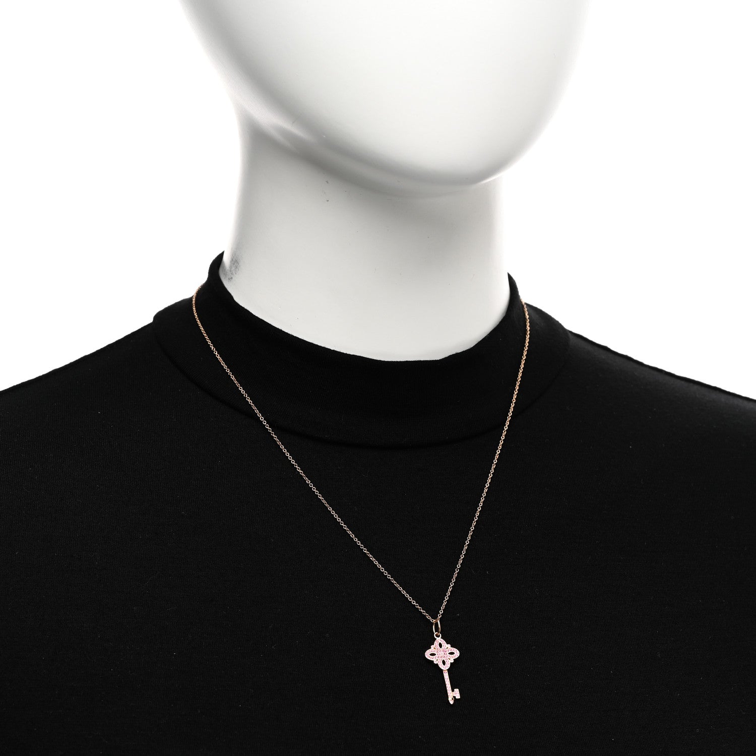 Tiffany 18K Rose Gold Pink Sapphire Mini Victoria Key Pendant Necklace 2 of 5