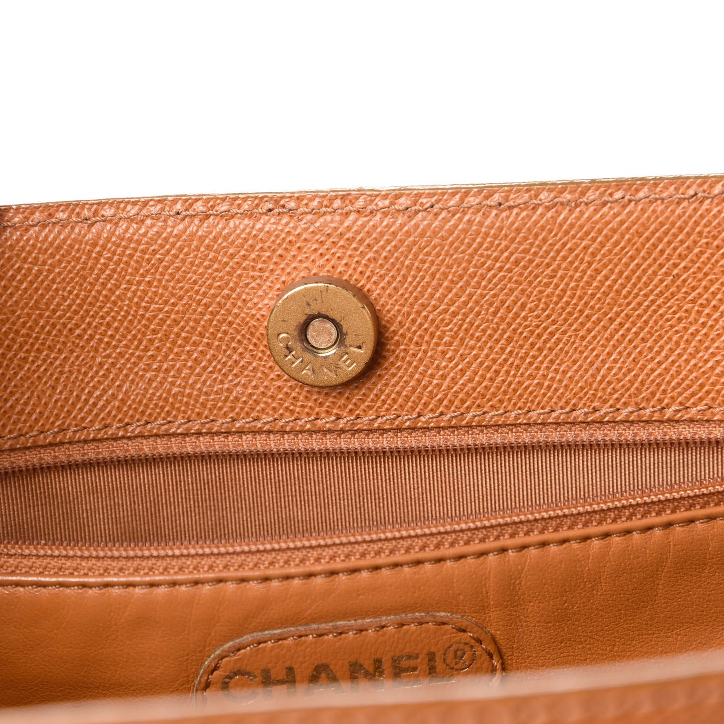 Caviar Logo Shoulder Bag Light Brown