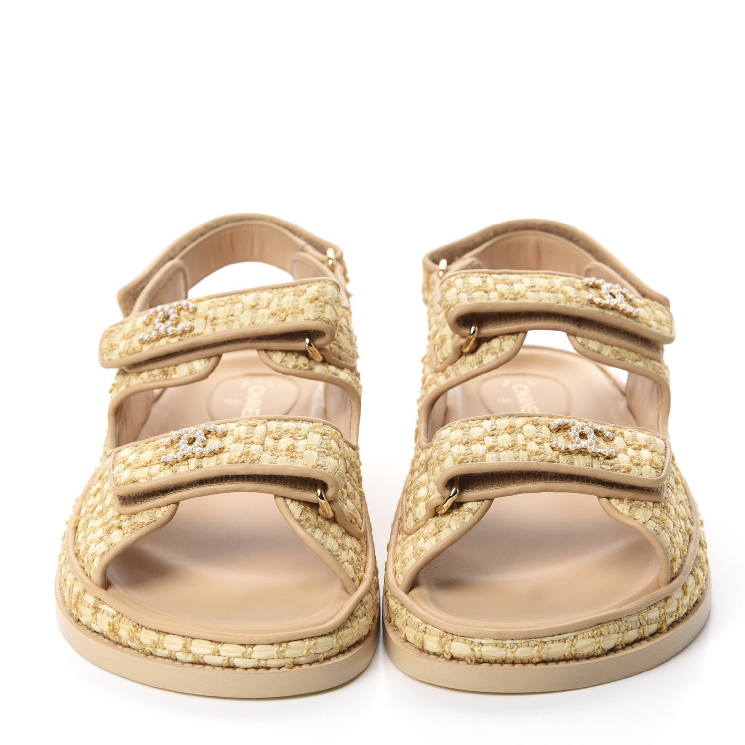 Chanel Braided Fabric Velcro Dad Sandals 40 Beige 2 of 10