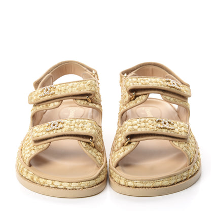 Chanel Braided Fabric Velcro Dad Sandals 40 Beige 2 of 10
