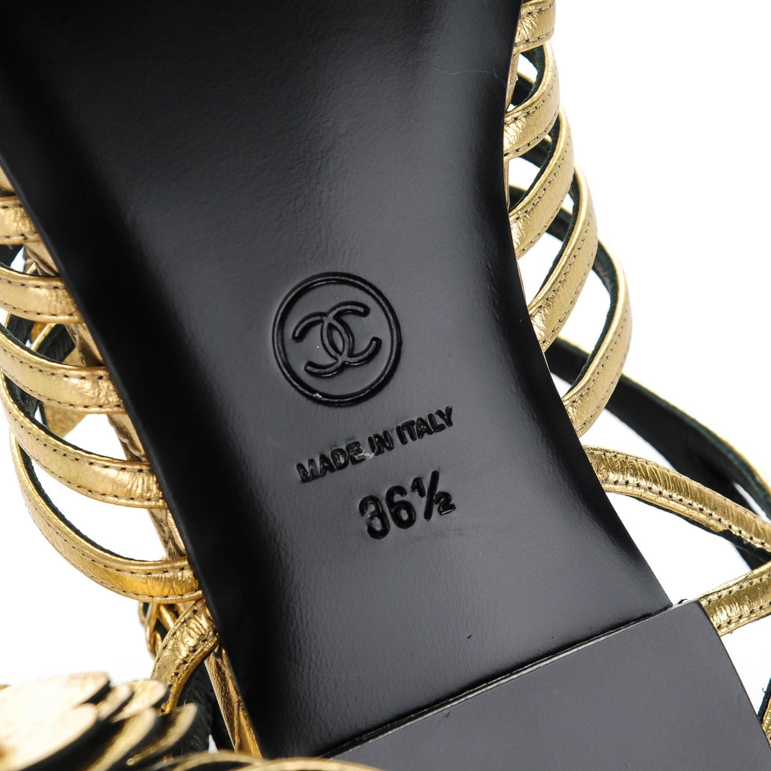 Chanel Crumpled Calfskin Camellia Pearl Thong Sandals 36.5 Gold 6 of 7