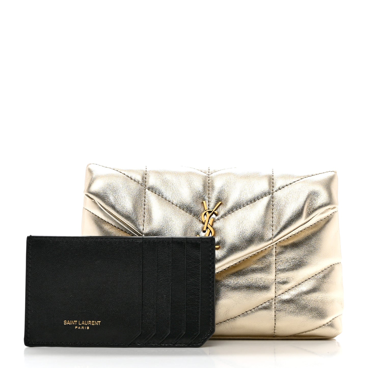 Metallic Lambskin Monogram Loulou Puffer Pouch Clutch Gold