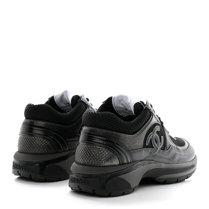 Chanel Fabric Laminated Calfskin Stretch CC Womens Sneakers 37 Black 4 of 8