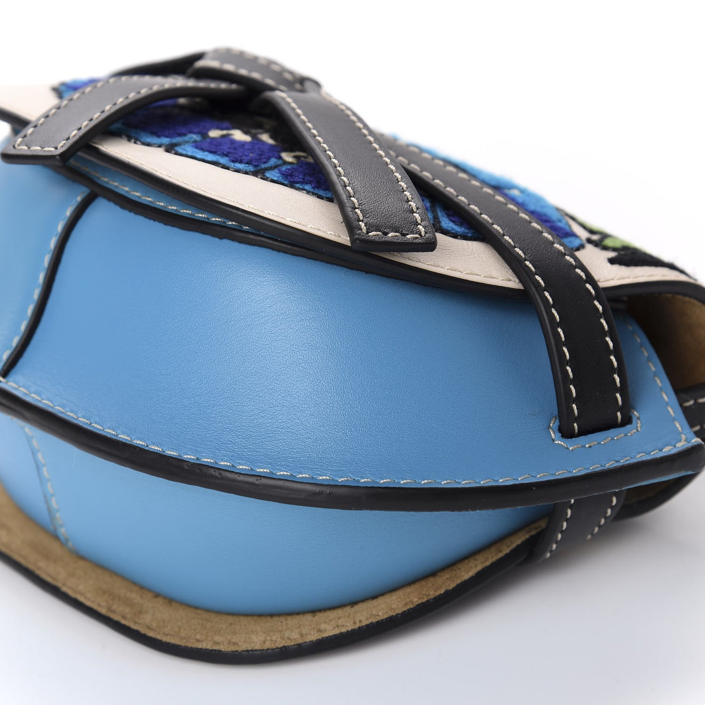 Grained Calfskin Floral Mini Gate Crossbody Bag Peacock Blue