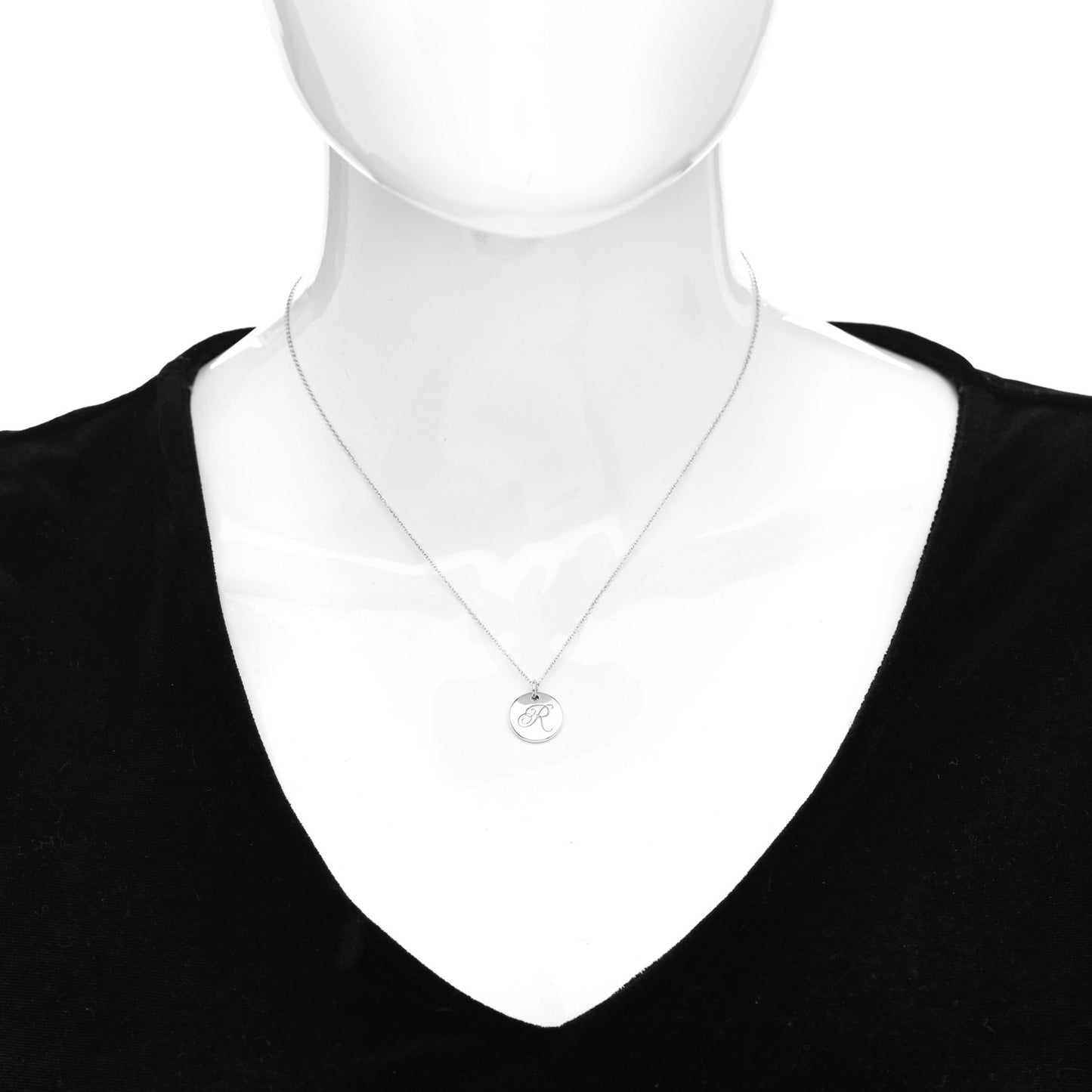 Sterling Silver Letter R Disc Pendant Necklace