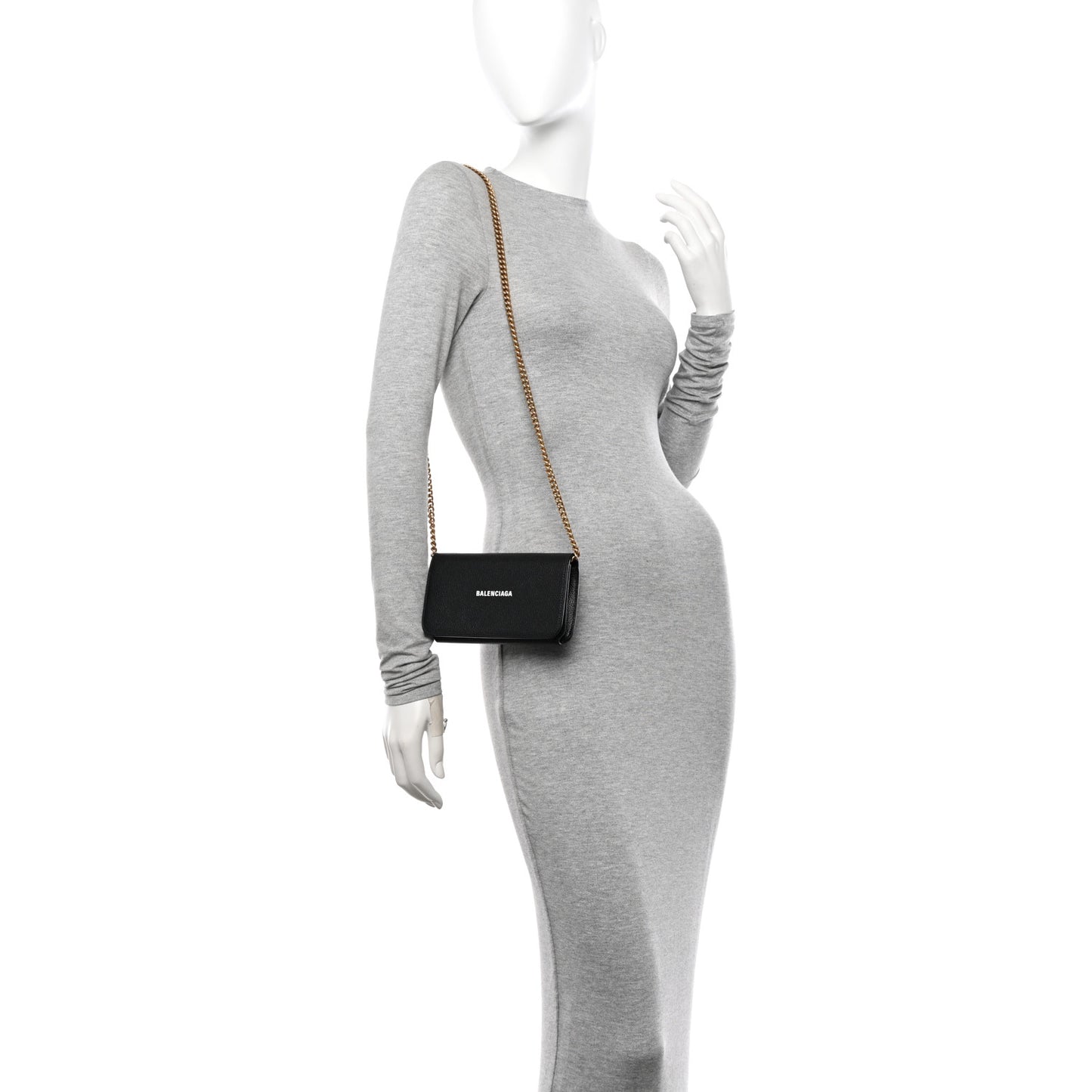 Grained Calfskin Logo Cash Phone Holder Wallet On Chain Black White