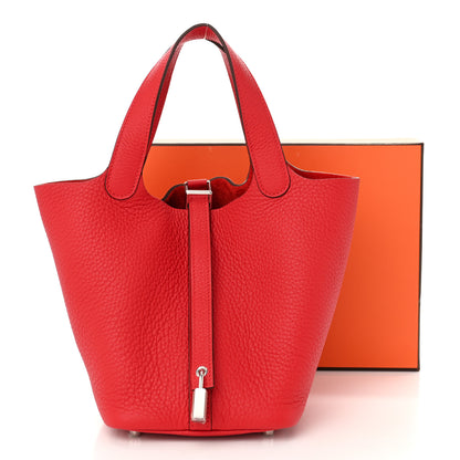 Hermes Taurillon Clemence Picotin Lock 18 Rouge Casaque 11 of 11