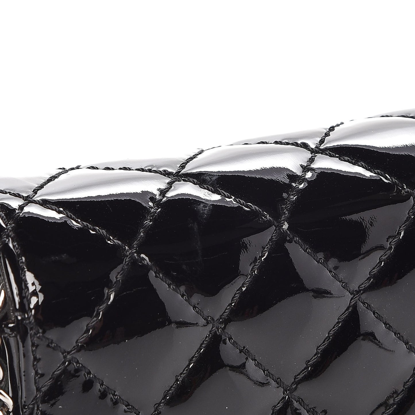 Patent Calfskin Quilted East West Flap Clutch Black