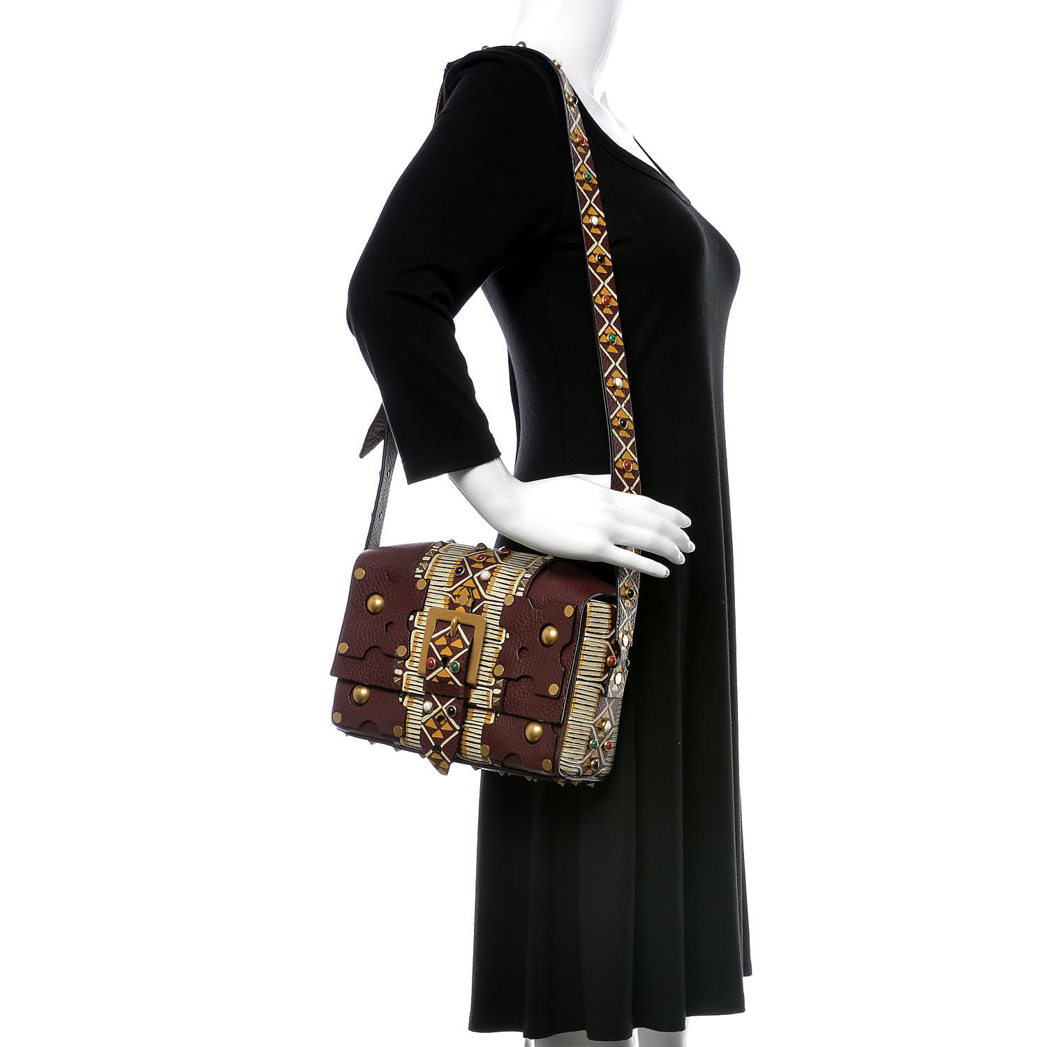 Valentino Garavani Calfskin Tribal Rockstud Shoulder Bag Rubin 2 of 10