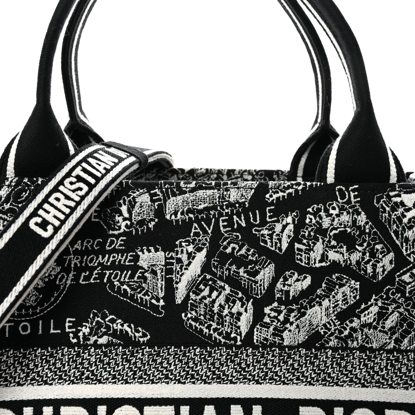 Calfskin Canvas Medium Plan De Paris Book Tote With Strap Black White