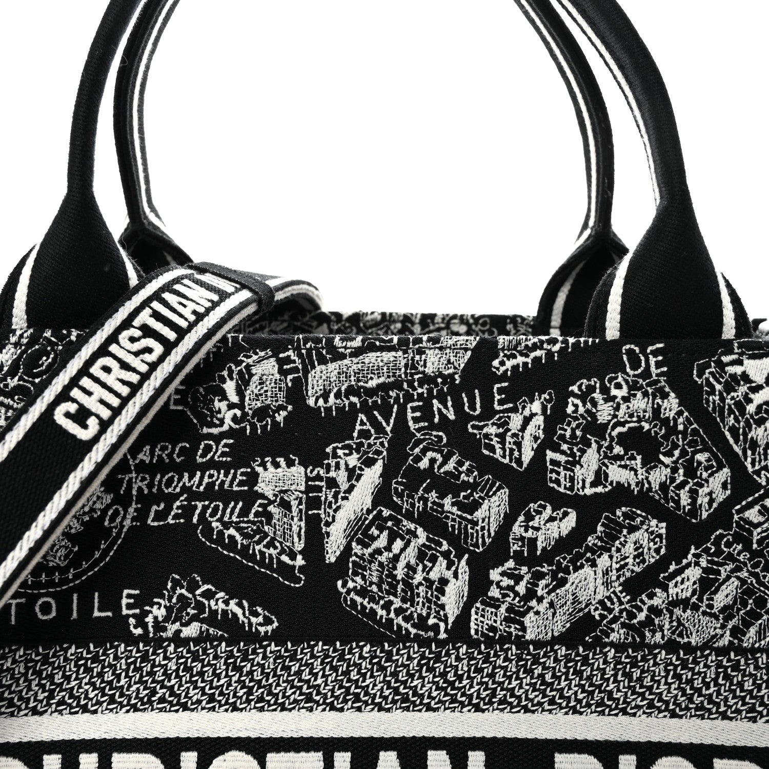 Christian Dior Calfskin Canvas Medium Plan De Paris Book Tote With Strap Black White 7 of 9