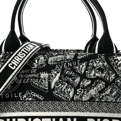 Christian Dior Calfskin Canvas Medium Plan De Paris Book Tote With Strap Black White 7 of 9