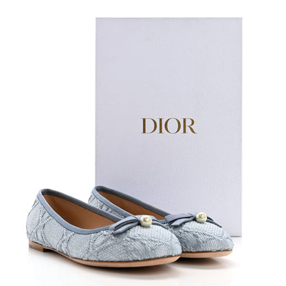 Christian Dior Raffia Cannage Ballet Flat 38 Bleu Pastel 9 of 9