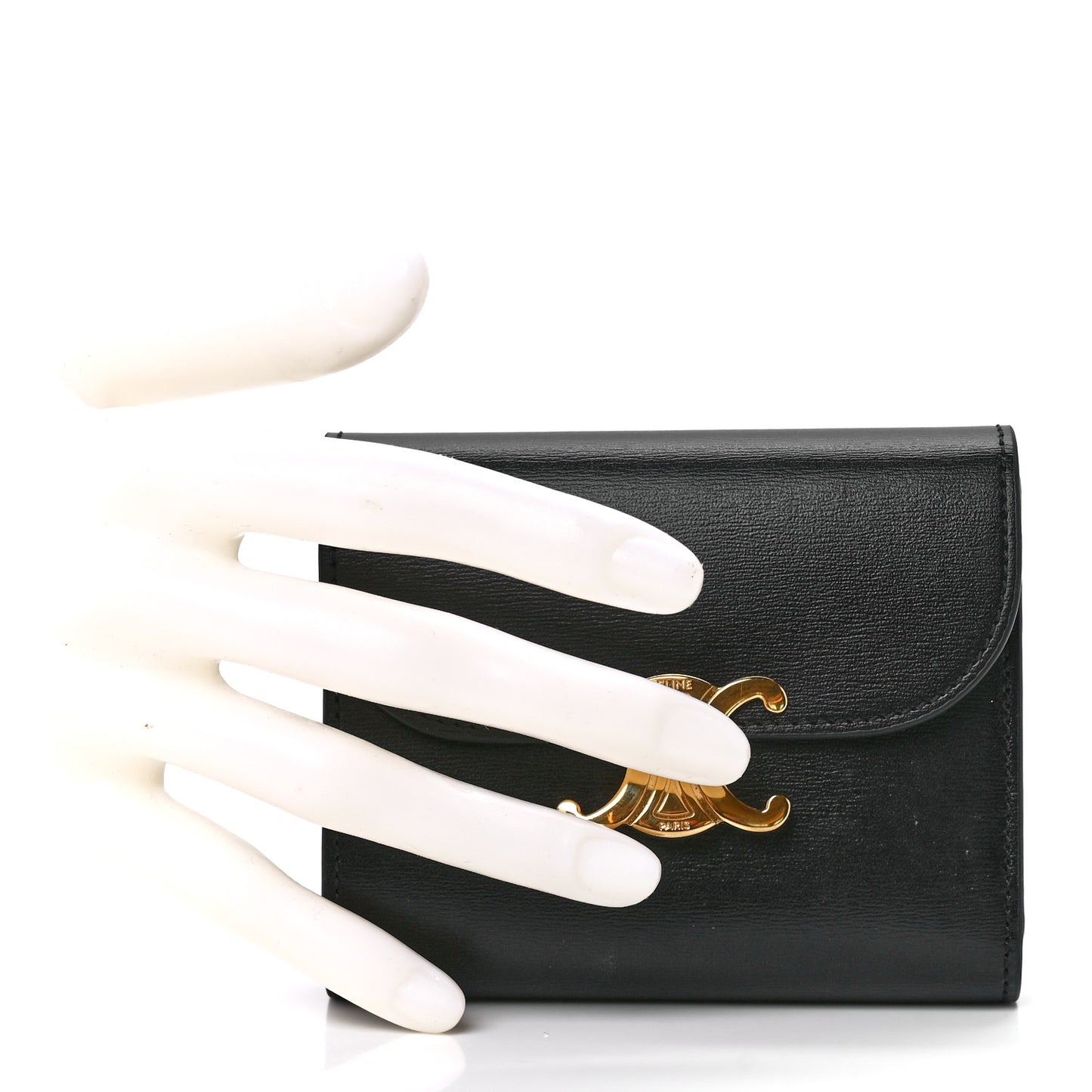 Shiny Smooth Lambskin Small Triomphe Wallet Black