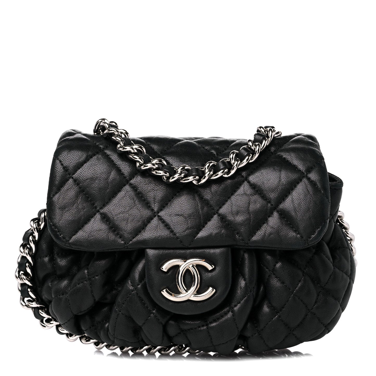 Washed Lambskin Quilted Mini Chain Around Flap Black