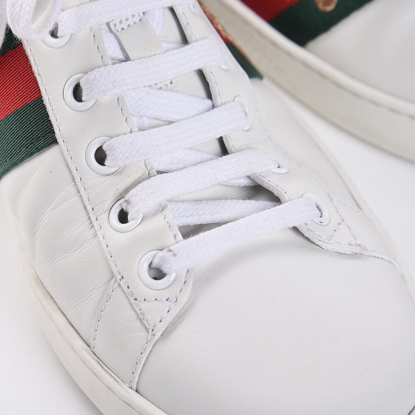 Calfskin Ayers Bee Embroidered Ace Sneakers 39 White Green