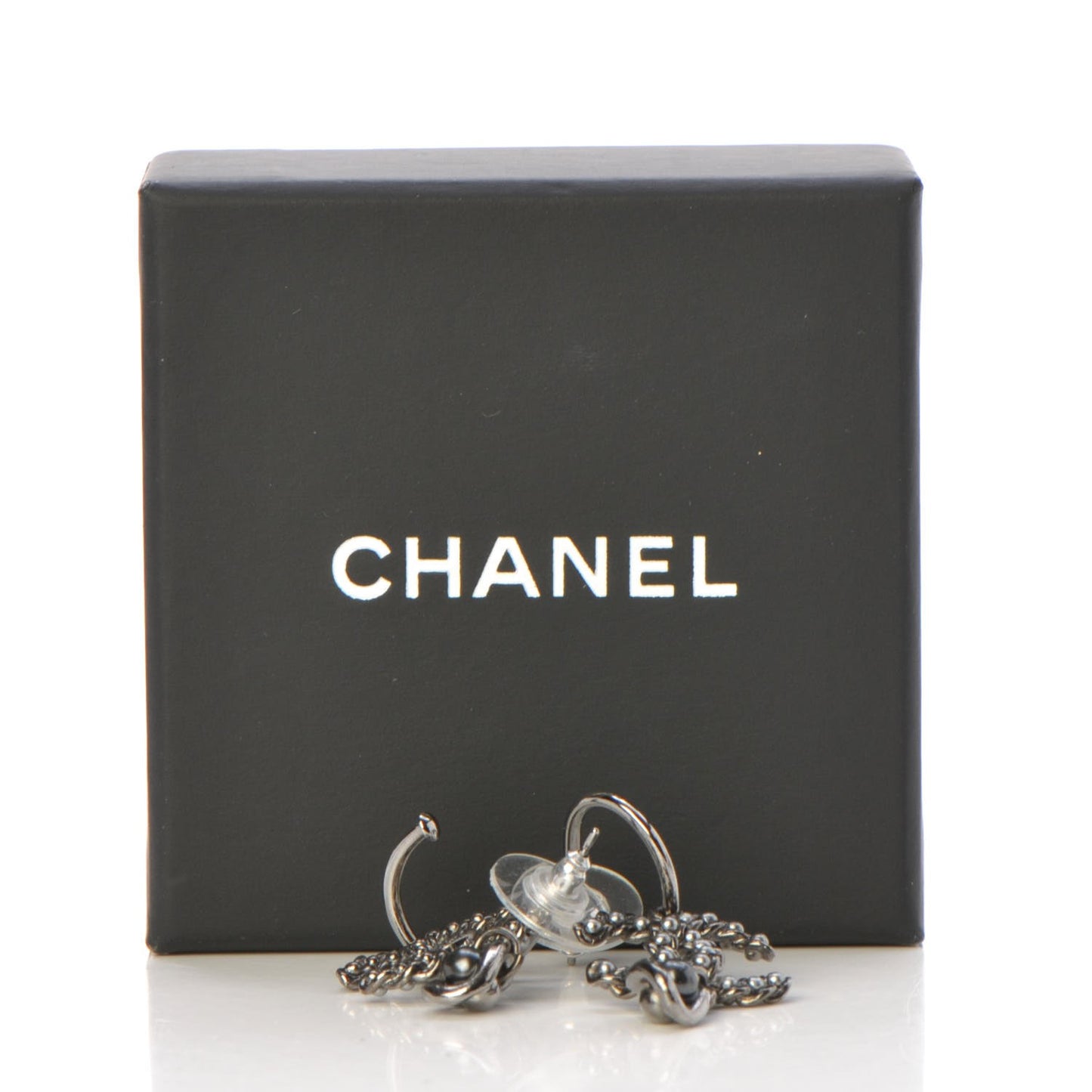 Pearl Bead CC Drop Earrings Grey Black