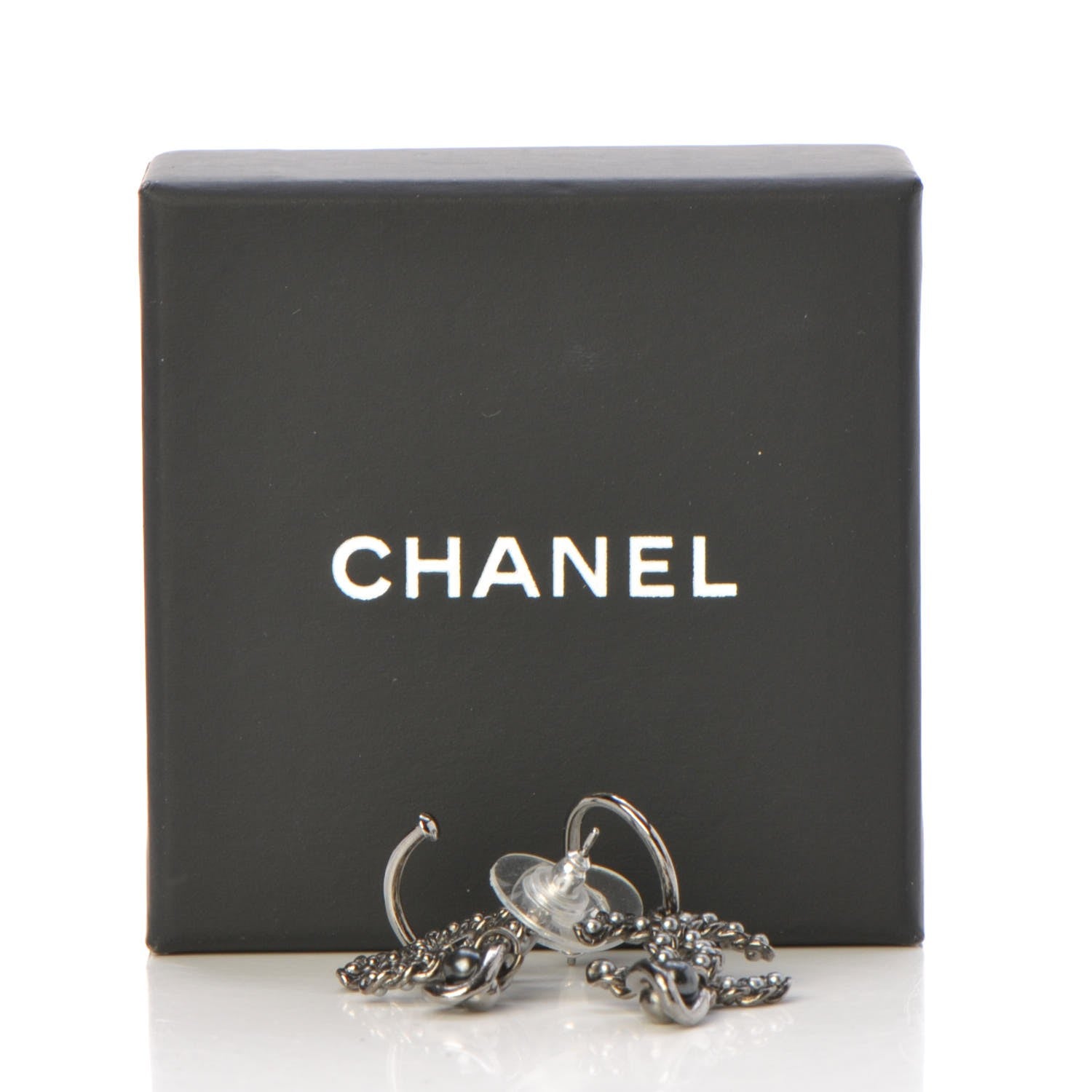 Chanel Pearl Bead CC Drop Earrings Grey Black 7 of 7