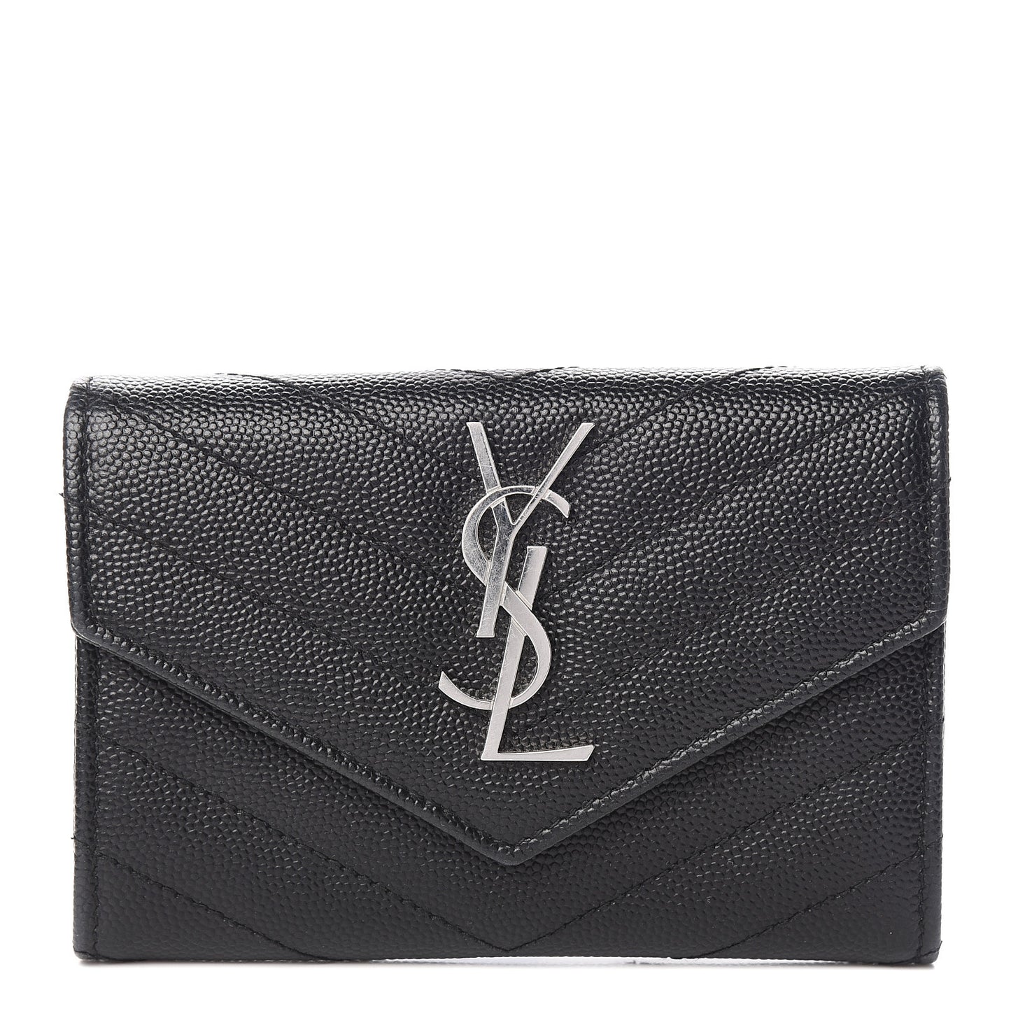 Grain De Poudre Matelasse Chevron Small Monogram Envelope Wallet Black