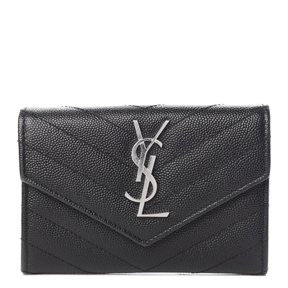 Saint Laurent Grain De Poudre Matelasse Chevron Small Monogram Envelope Wallet Black 1 of 6