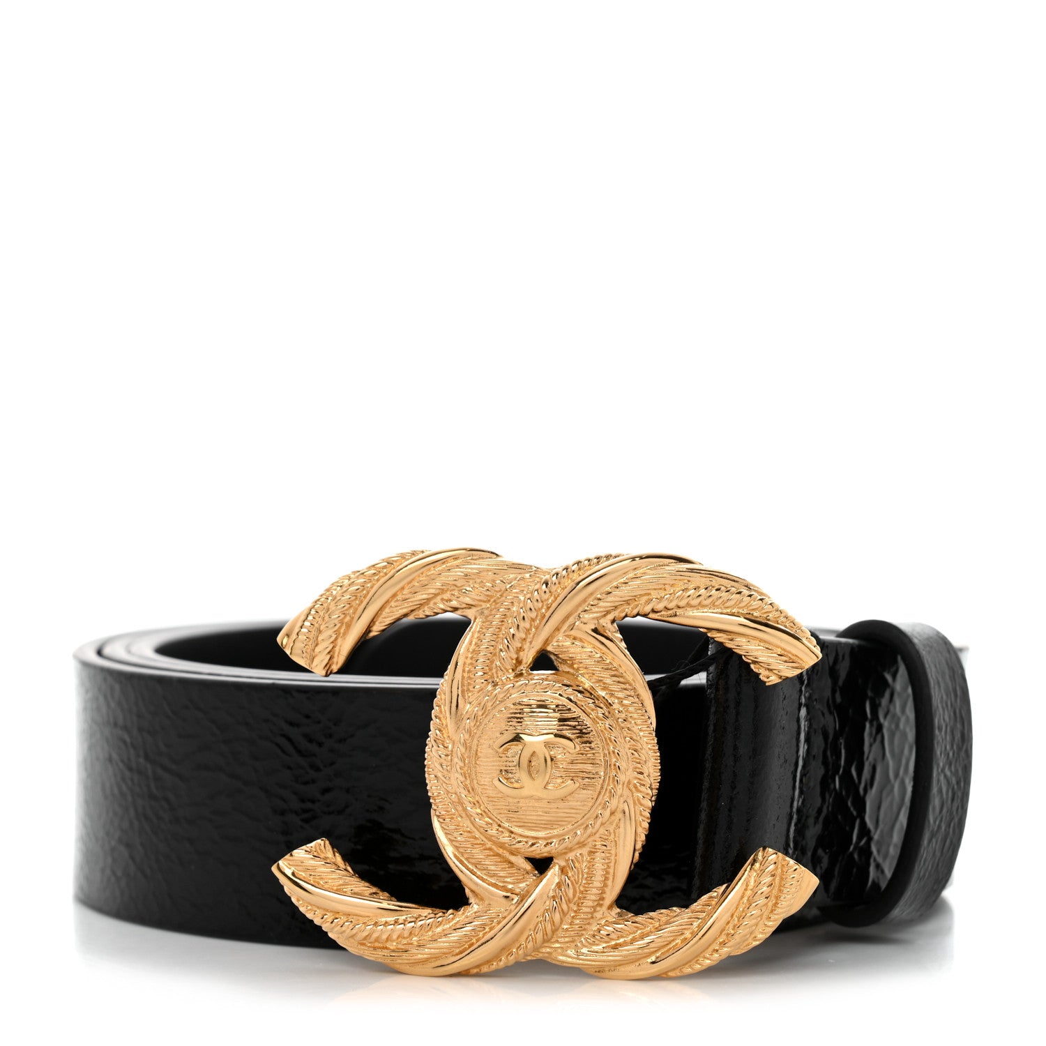 Chanel Glazed Calfskin Metal Twisted CC Belt 95 38 Black 1 of 7