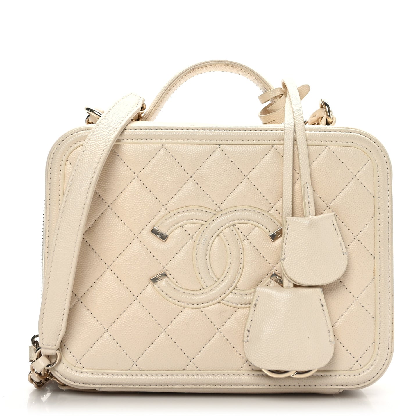 Caviar Quilted Medium CC Filigree Vanity Case Light Beige