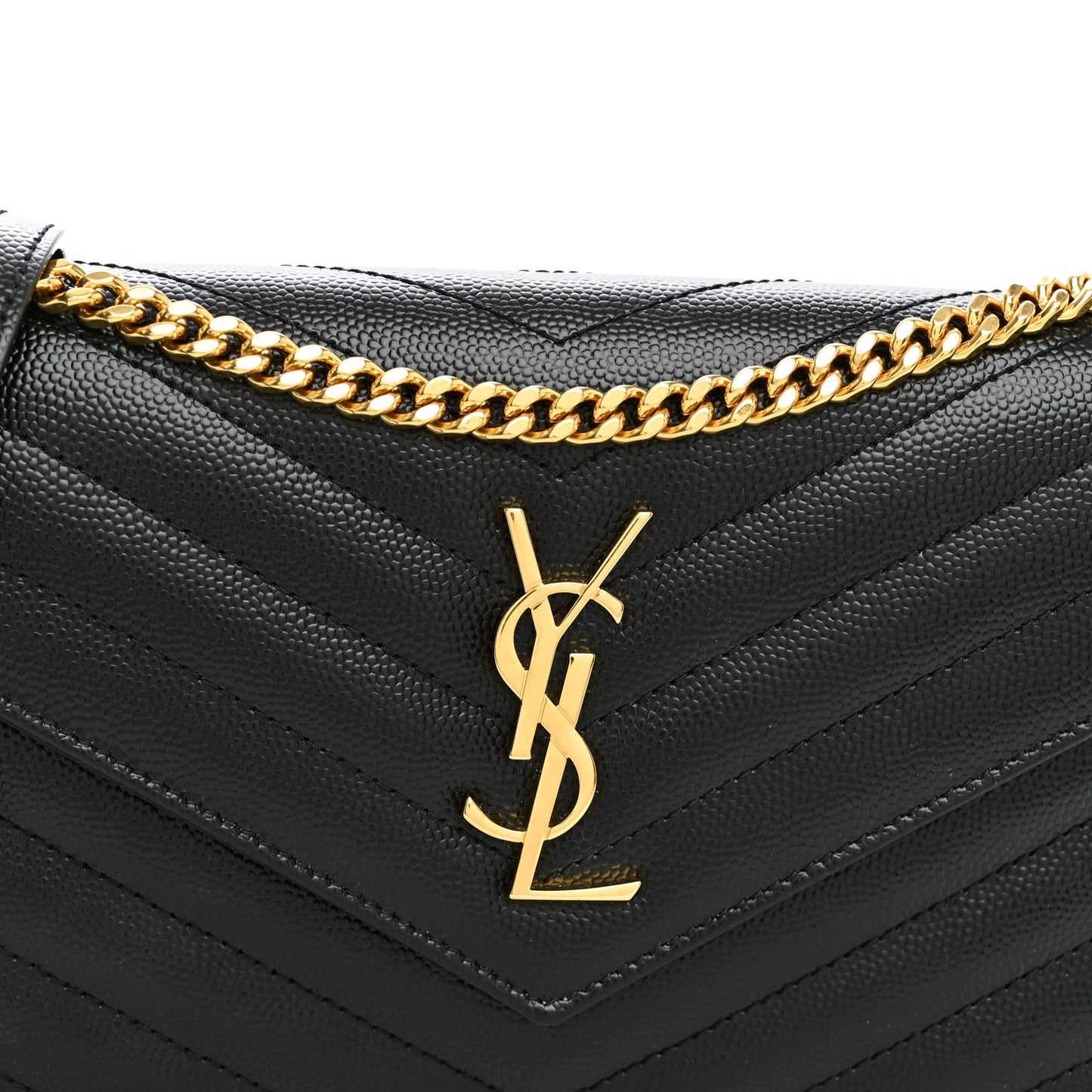 Grain De Poudre Matelasse Chevron Monogram Envelope Chain Wallet Black