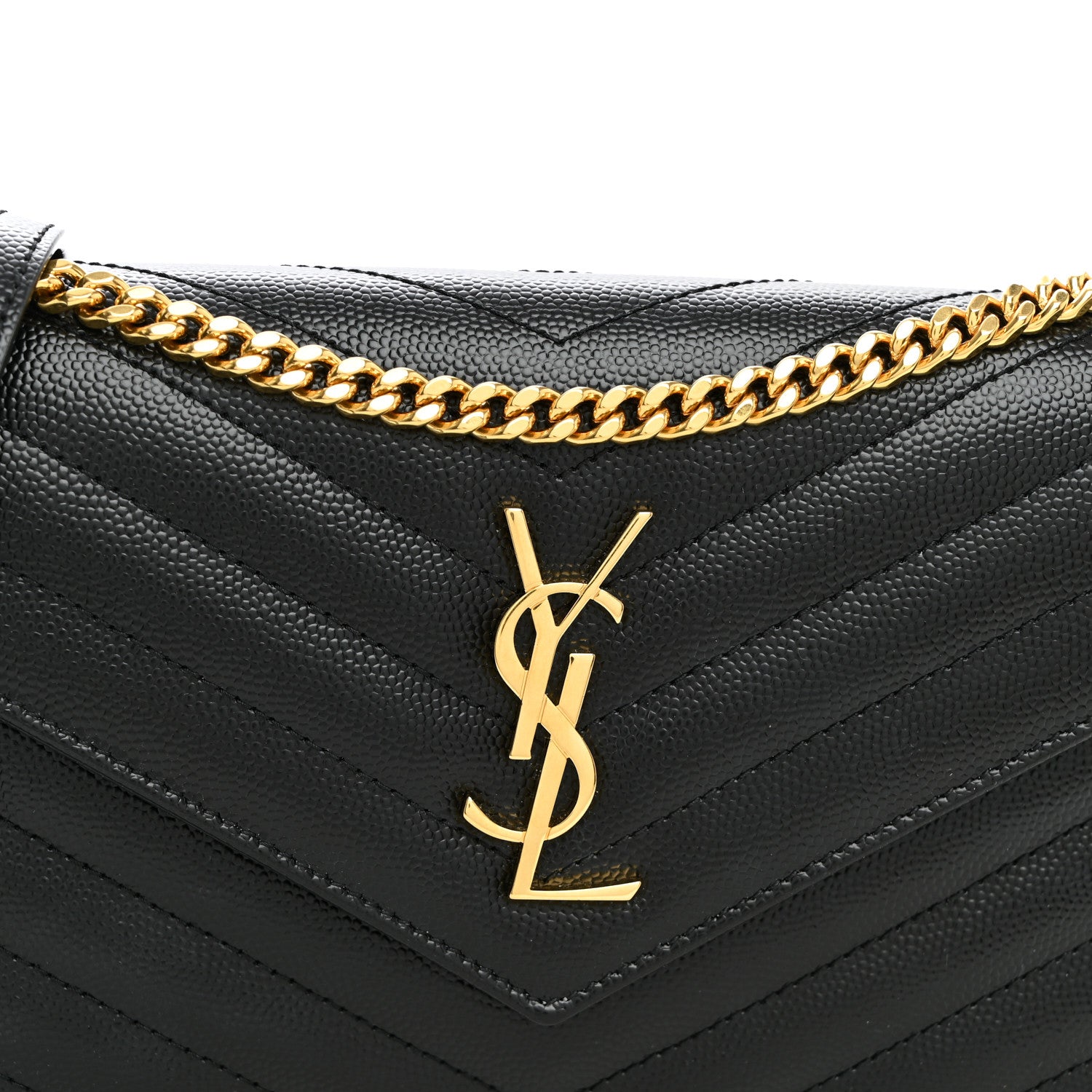 Saint Laurent Grain De Poudre Matelasse Chevron Monogram Envelope Chain Wallet Black 7 of 9