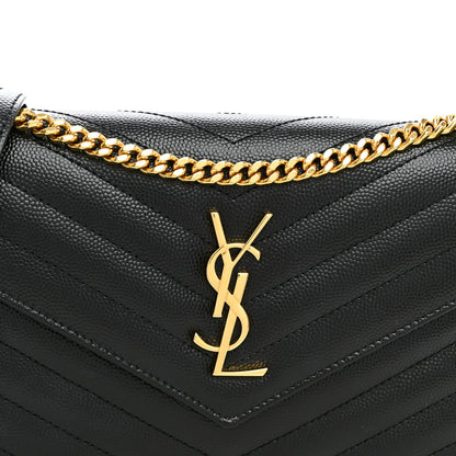 Saint Laurent Grain De Poudre Matelasse Chevron Monogram Envelope Chain Wallet Black 7 of 9