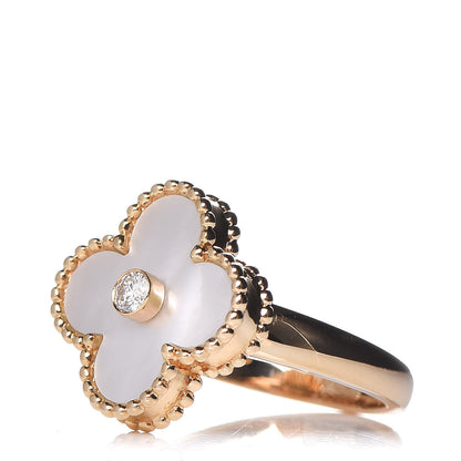 Van Cleef & Arpels 18K Yellow Gold Diamond Mother of Pearl Vintage Alhambra Ring 46 3.75 3 of 5