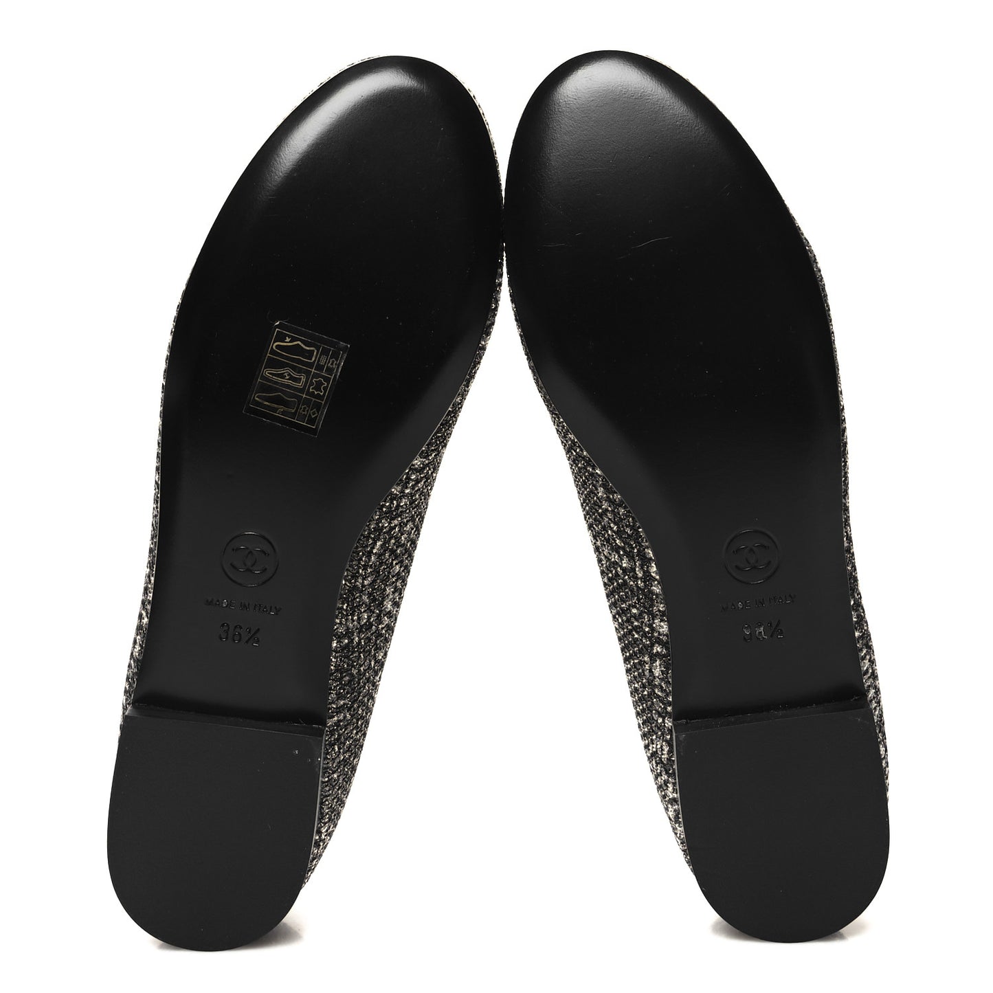 Fantasy Fabric Grosgrain CC Mocassin Loafers 36.5 Silver Black