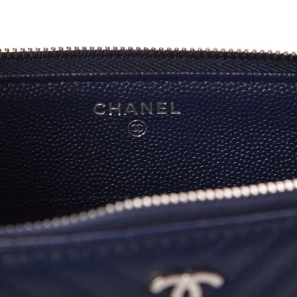 Chanel Caviar Chevron Quilted Large Zipped Clutch Navy 7 of 10