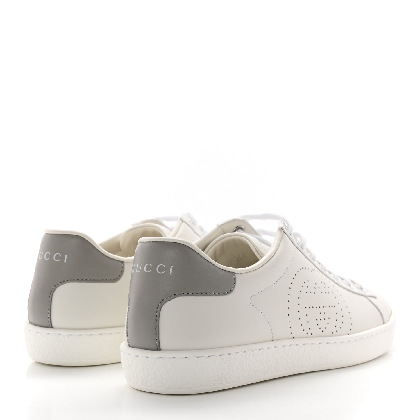 Calfskin Interlocking G Perforated Womens Ace Sneakers 37 White Grey Sky