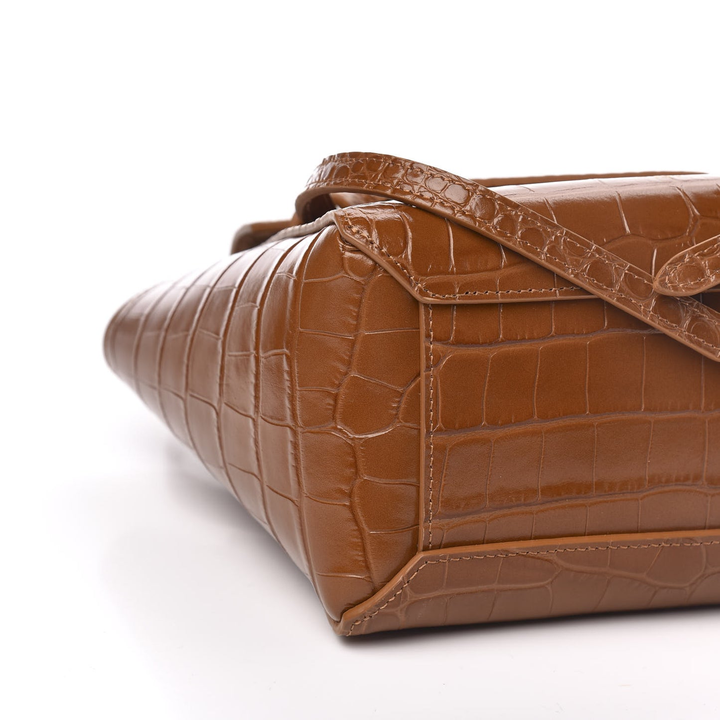 Calfskin Crocodile Embossed Micro Belt Bag Tan
