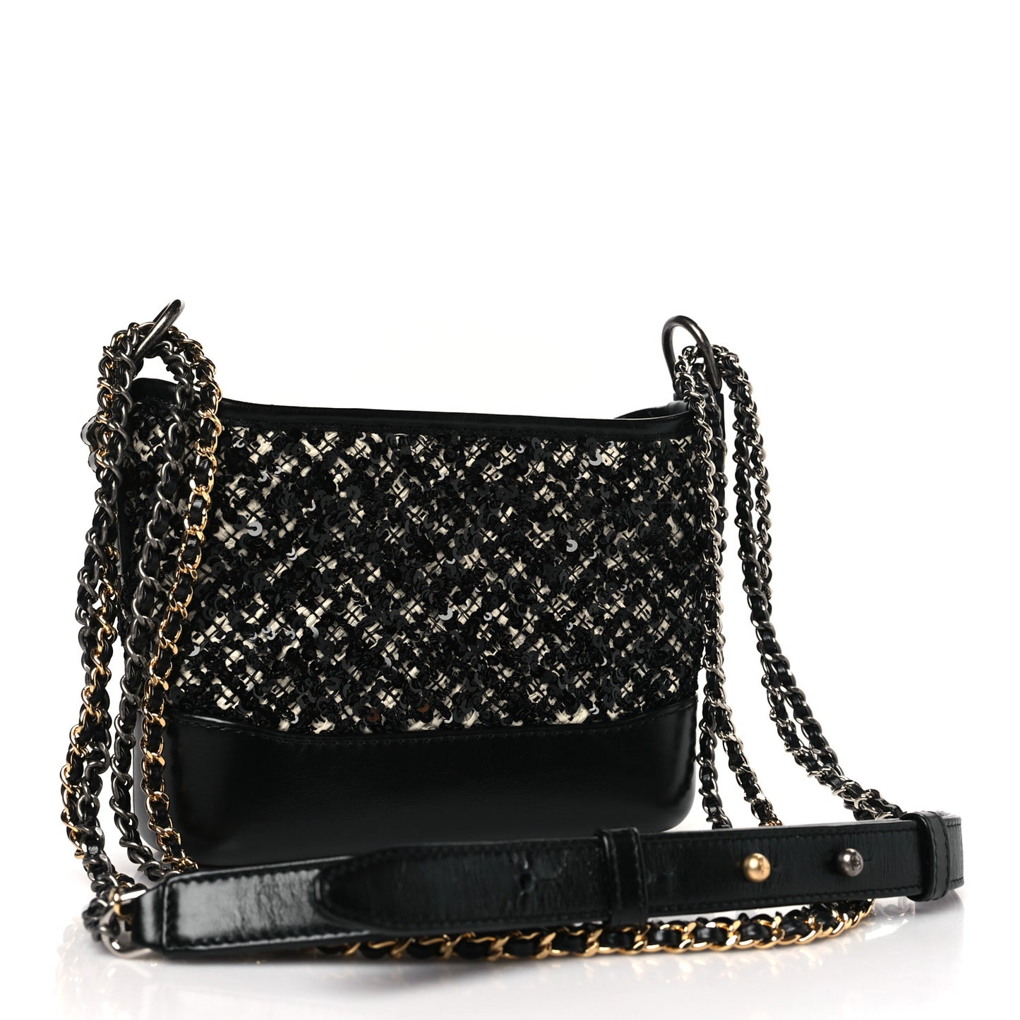 Tweed Sequin Calfskin Small Gabrielle Hobo Beige Black